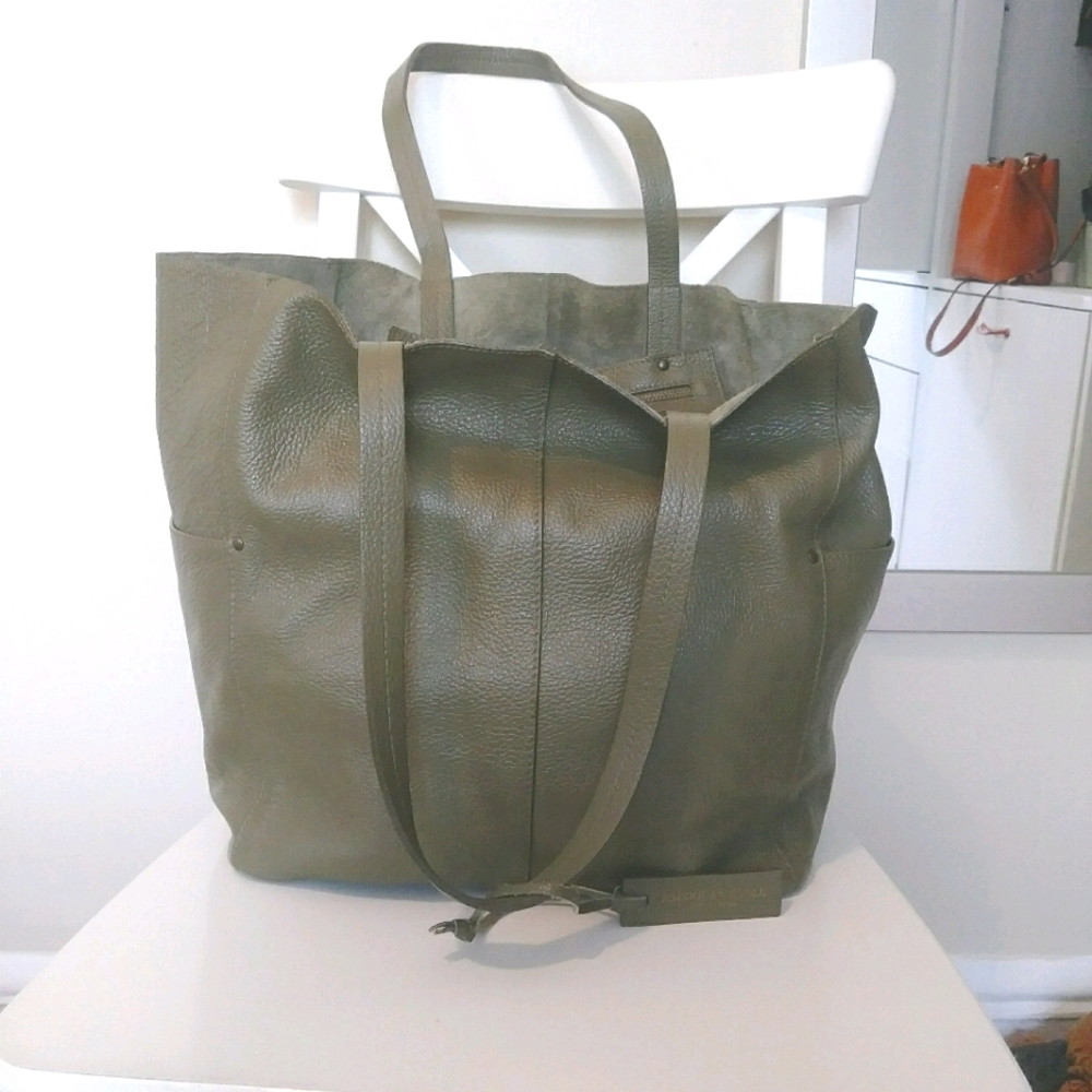 Leather tote bag olive green